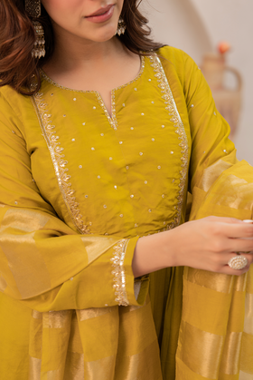 Mustard Bloom Mulberry Silk Suit Set