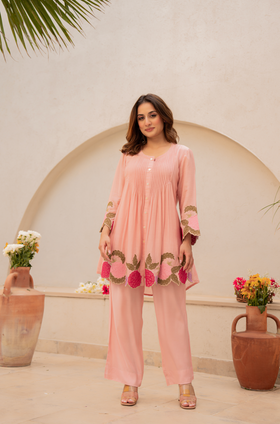 Peach Bloom – Mul Chanderi Set