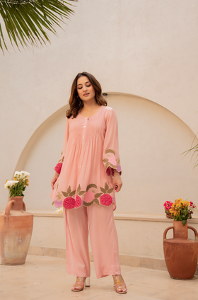 Peach Bloom – Mul Chanderi Set