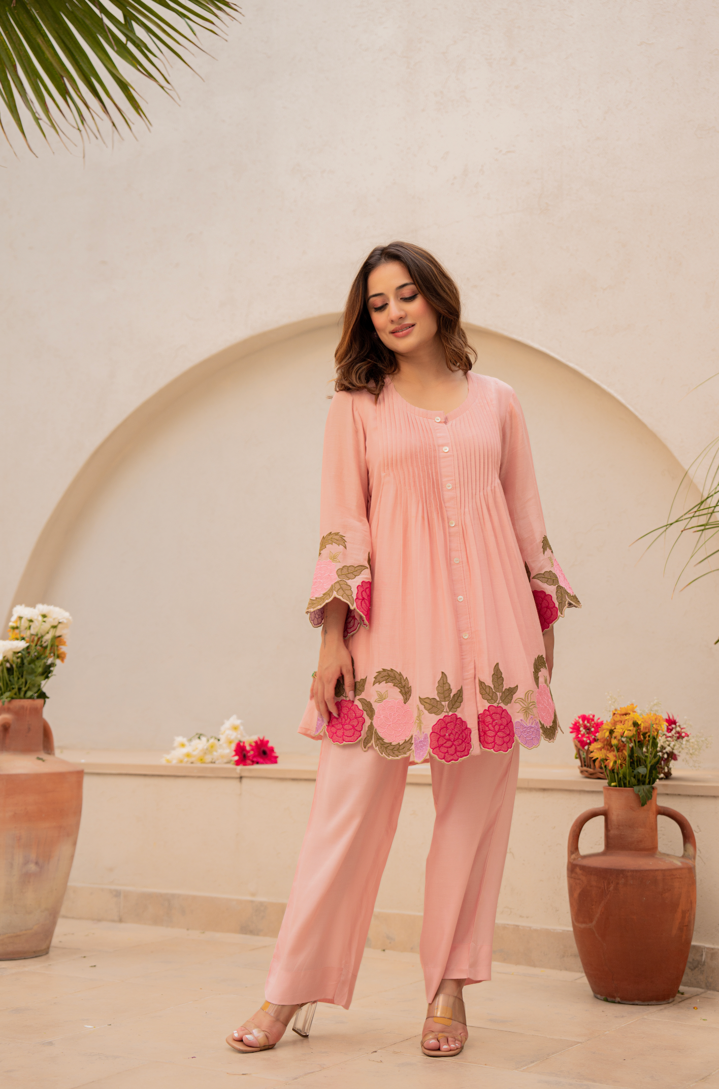 Peach Bloom Mul Chanderi Set