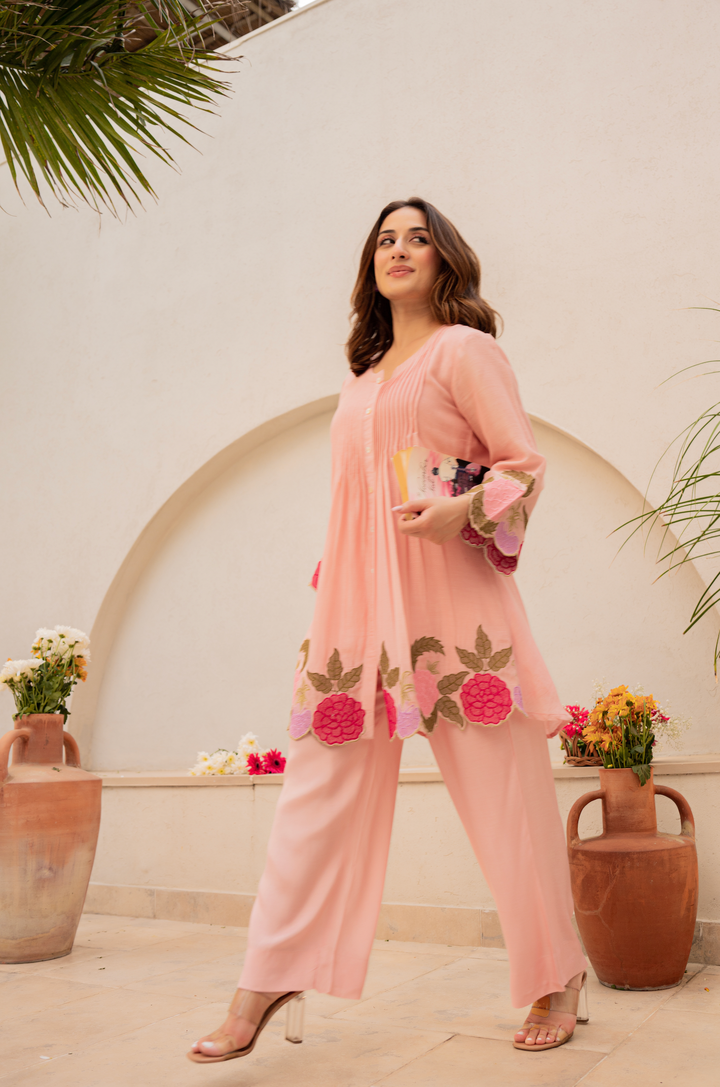 Peach Bloom Mul Chanderi Set