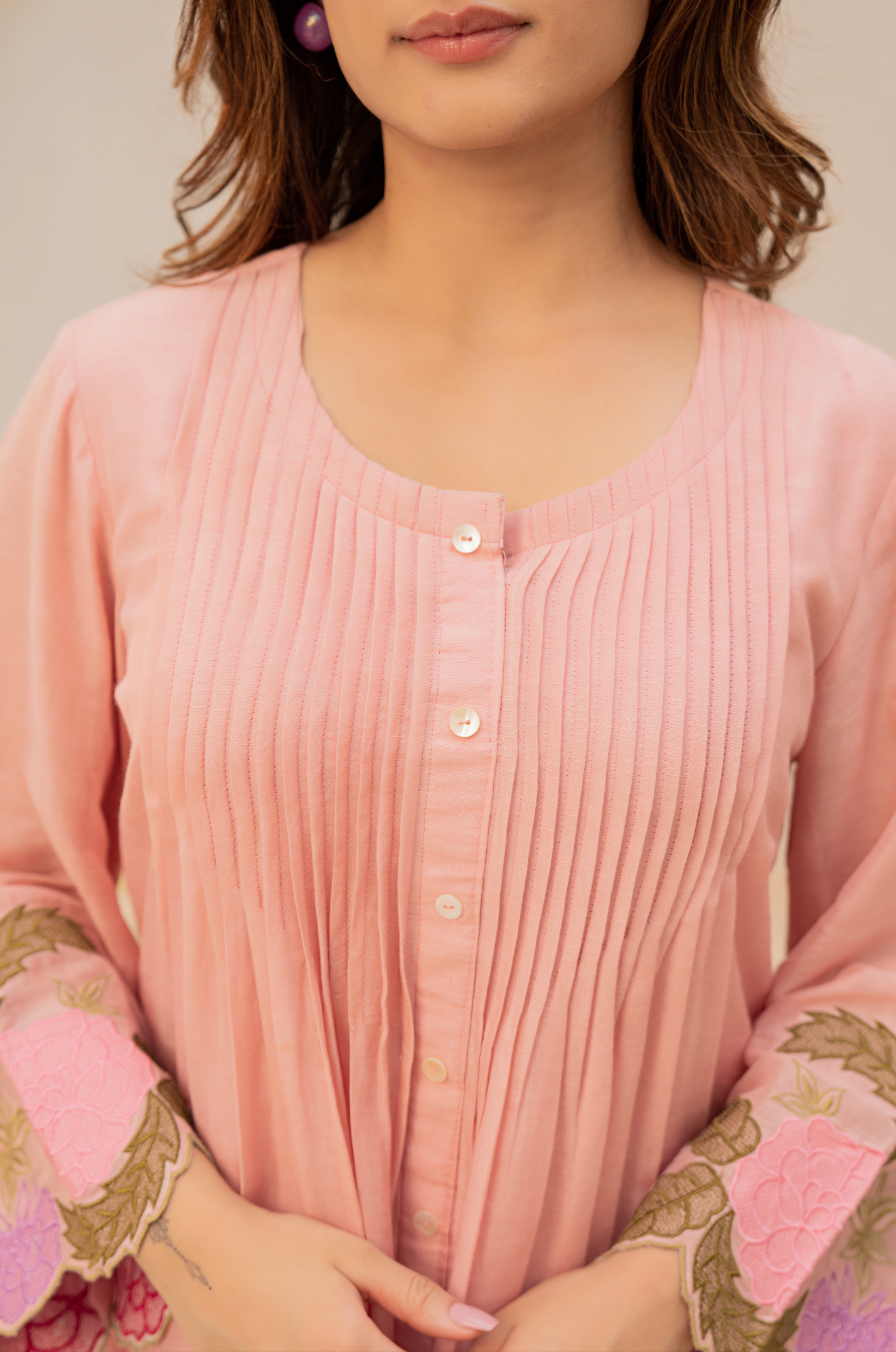 Peach Bloom Mul Chanderi Set