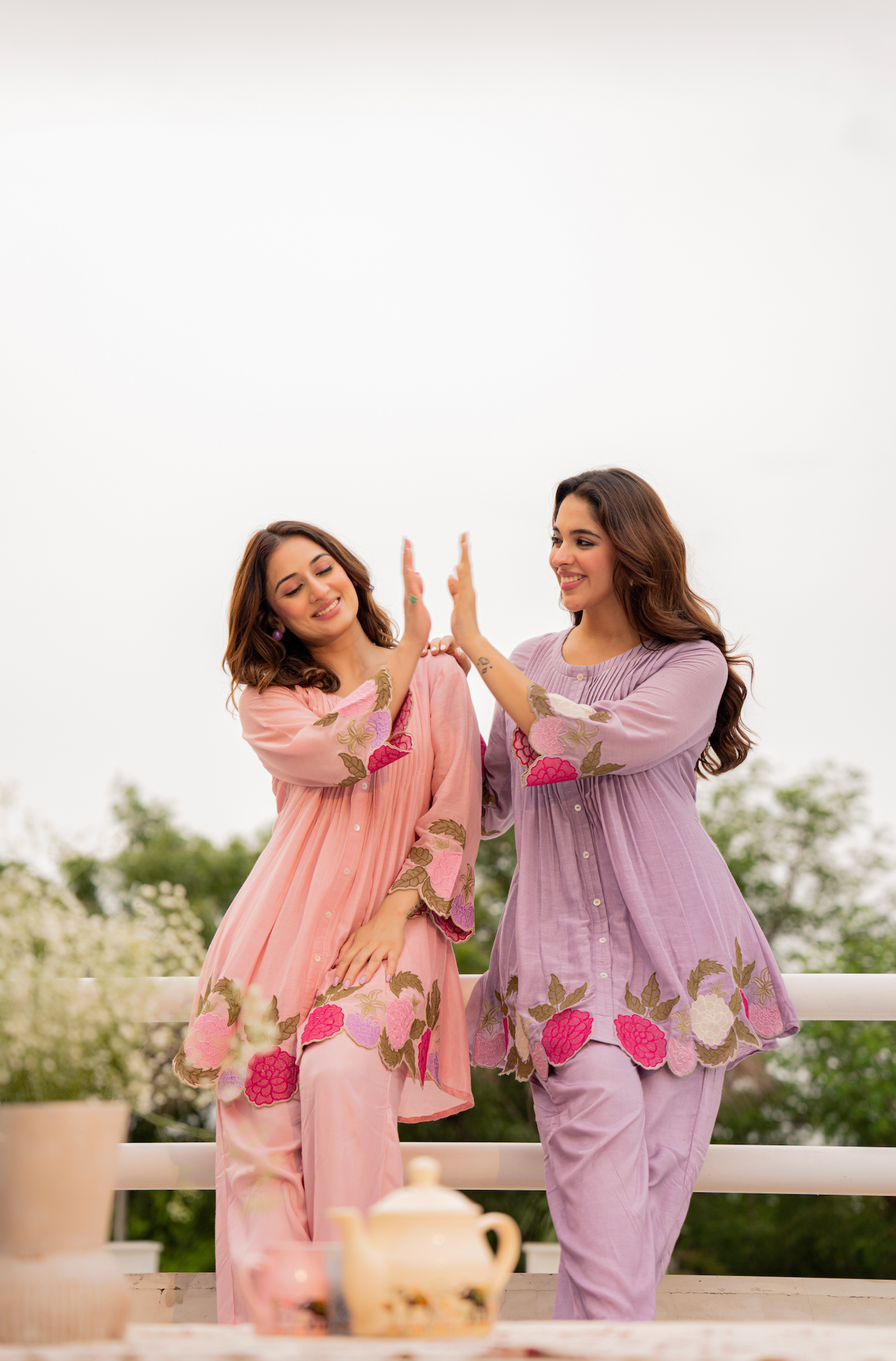 Peach Bloom Mul Chanderi Set