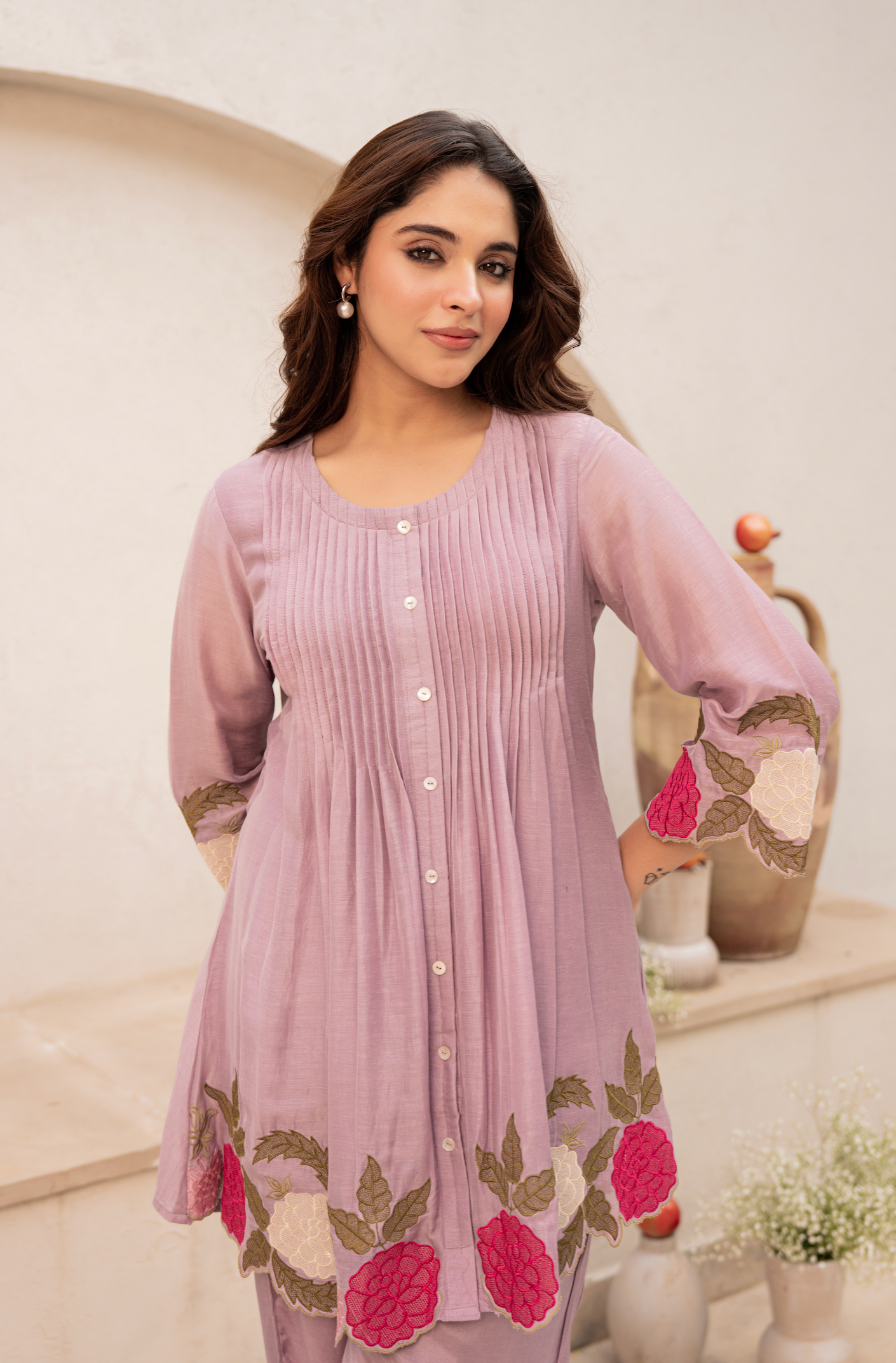 Blush Fern Mul Chanderi Set