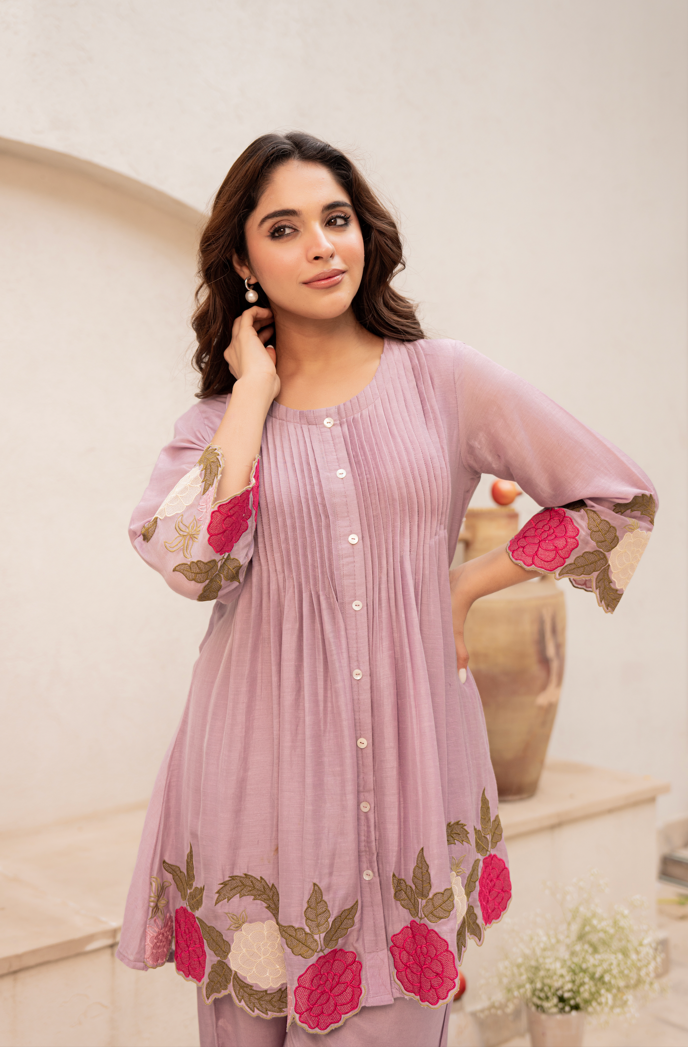 Blush Fern Mul Chanderi Set