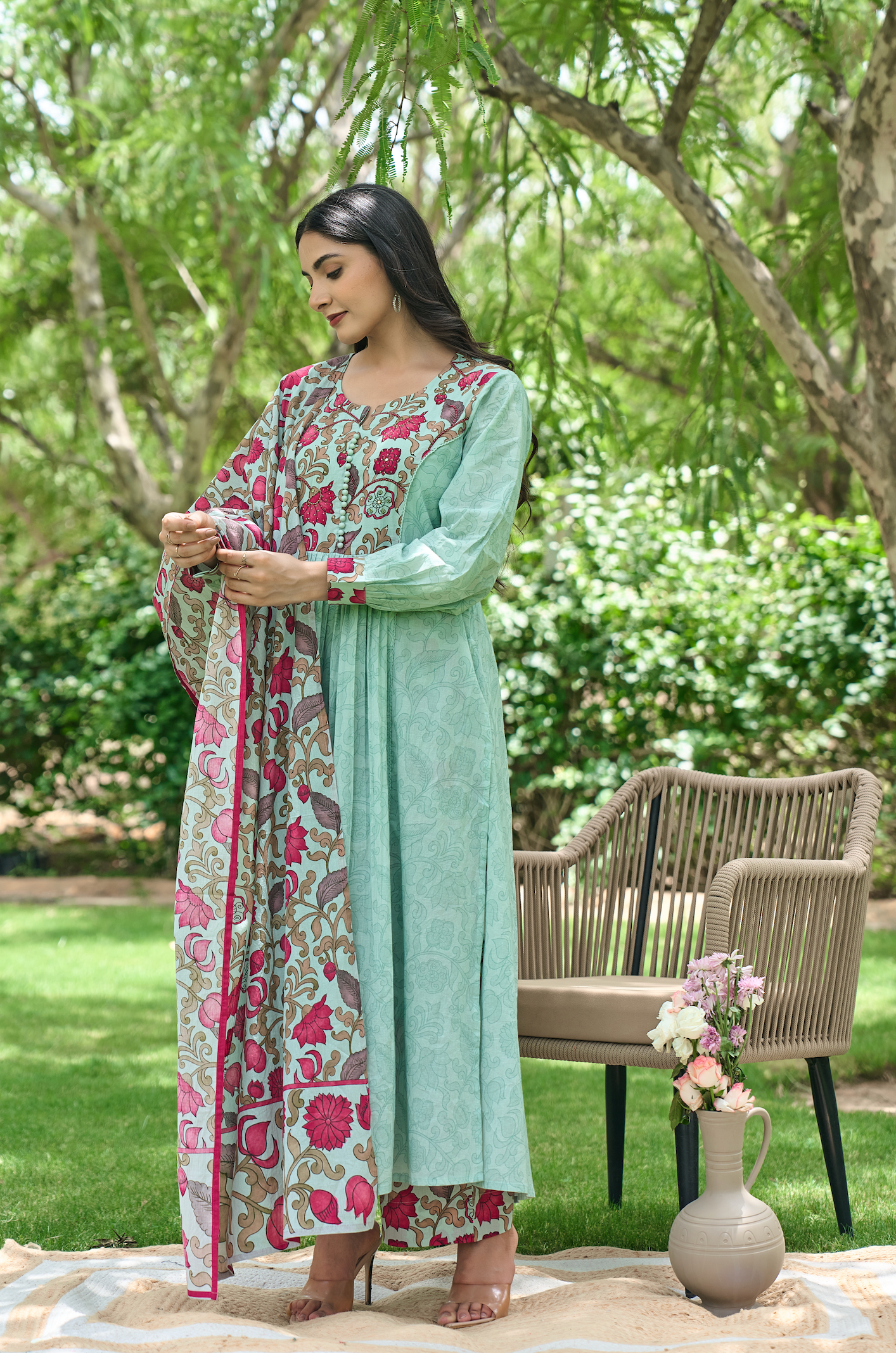 Aqua Bloom Printed Suit Set