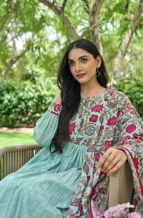 Aqua Bloom Printed Suit Set