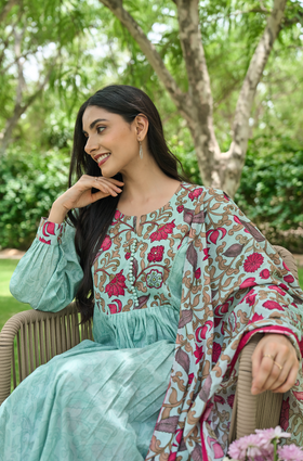 Aqua Bloom Printed Suit Set