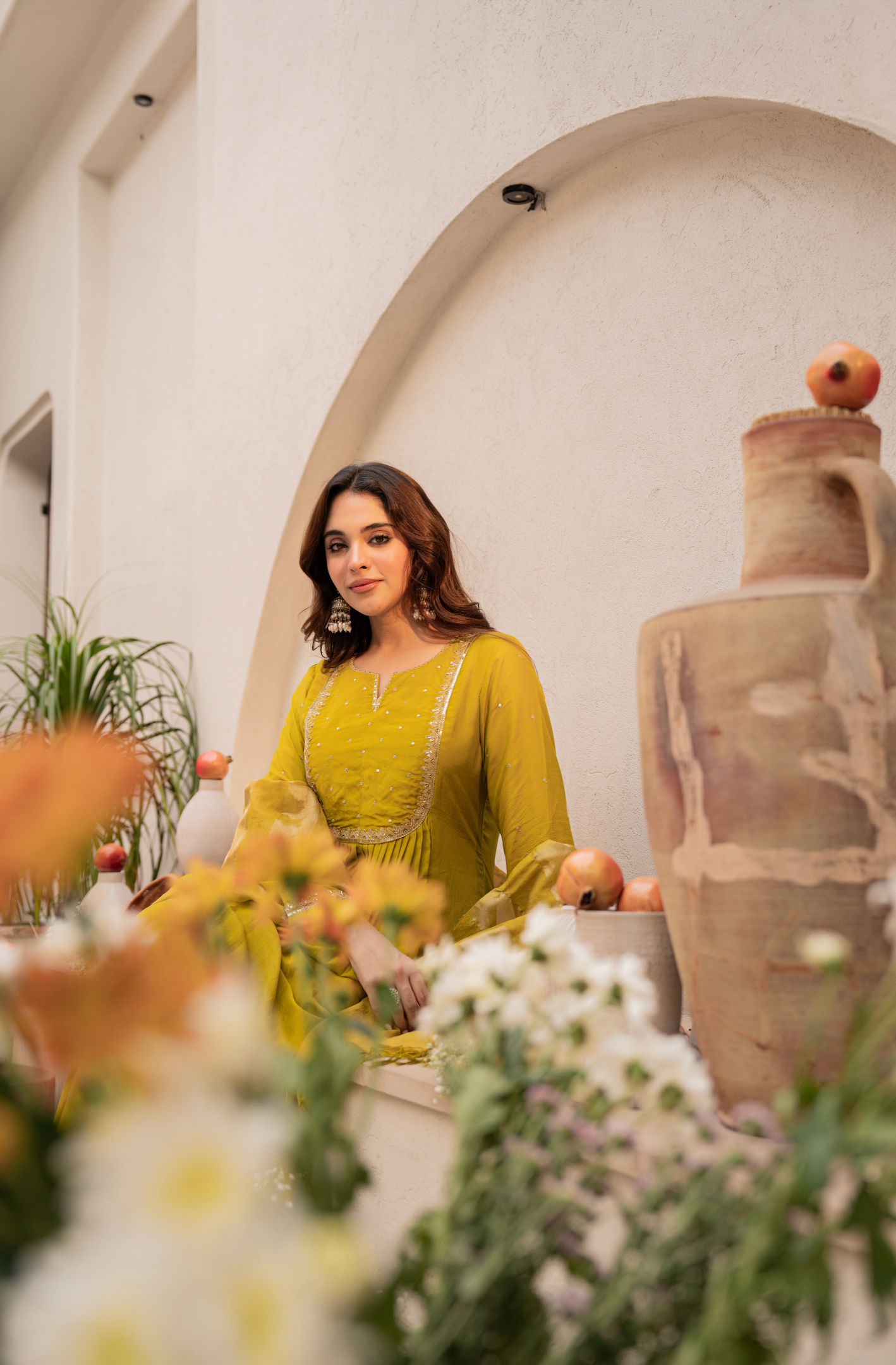Mustard Bloom Mulberry Silk Suit Set