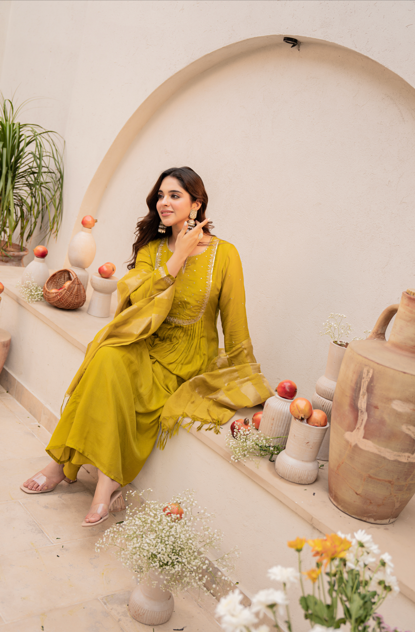 Mustard Bloom Mulberry Silk Suit Set