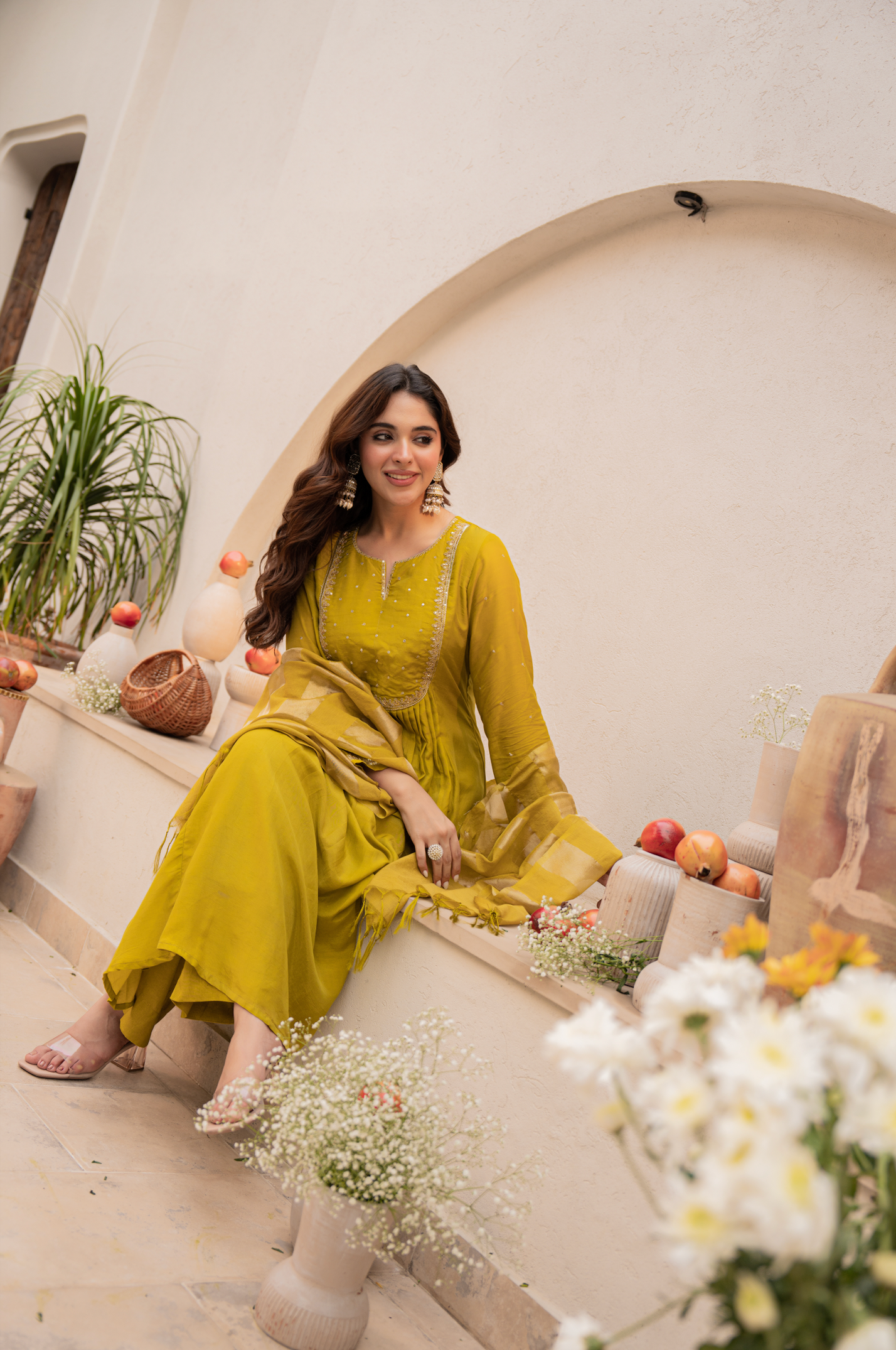 Mustard Bloom Mulberry Silk Suit Set