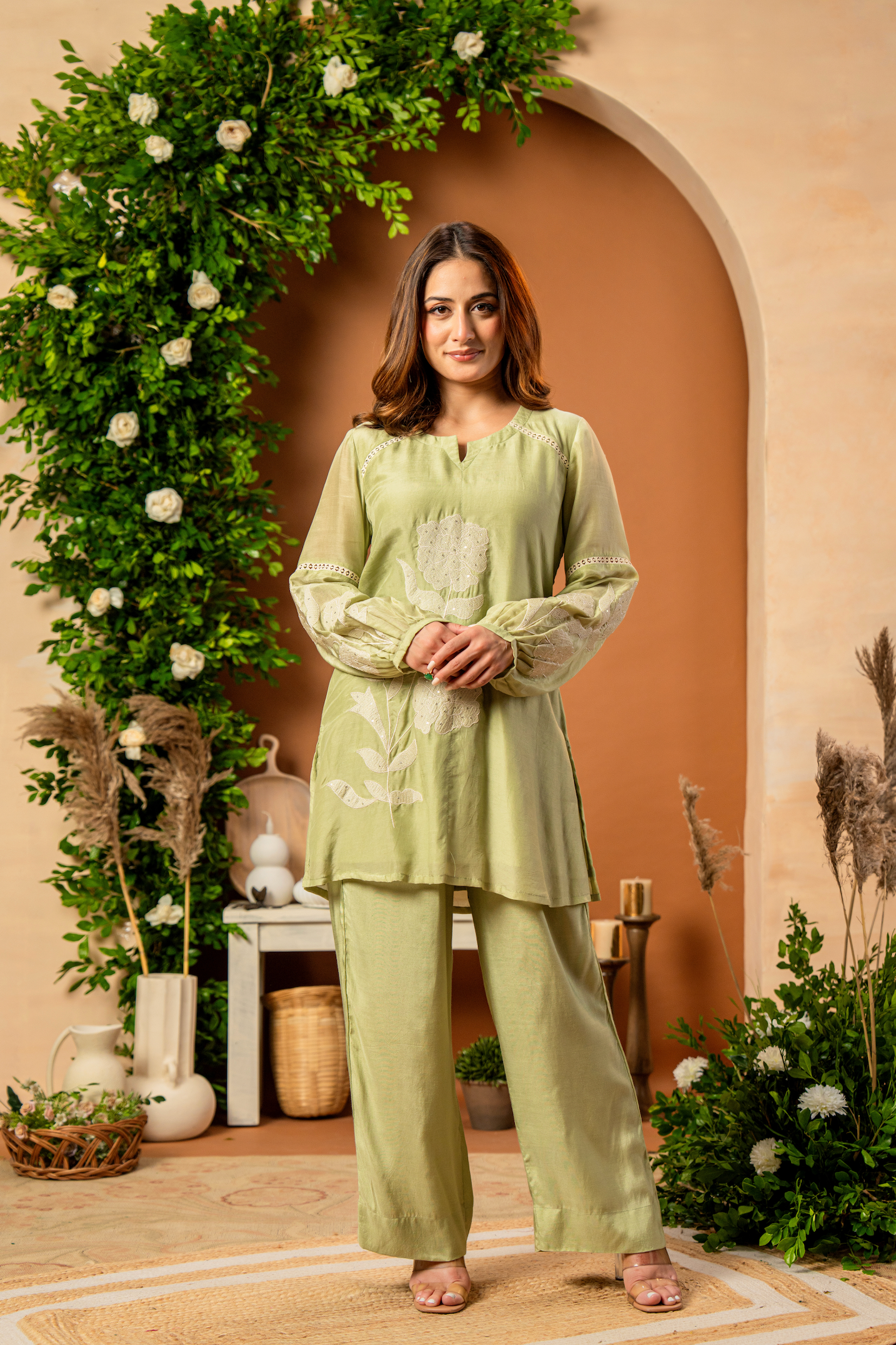 Sage Bloom Mulberry Silk Coord Set