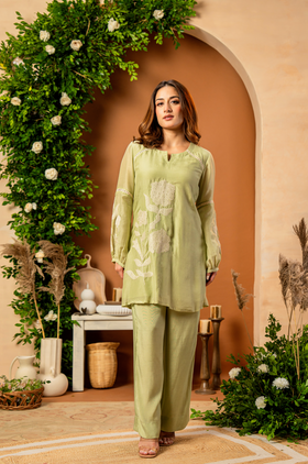 Sage Bloom Mulberry Silk Coord Set