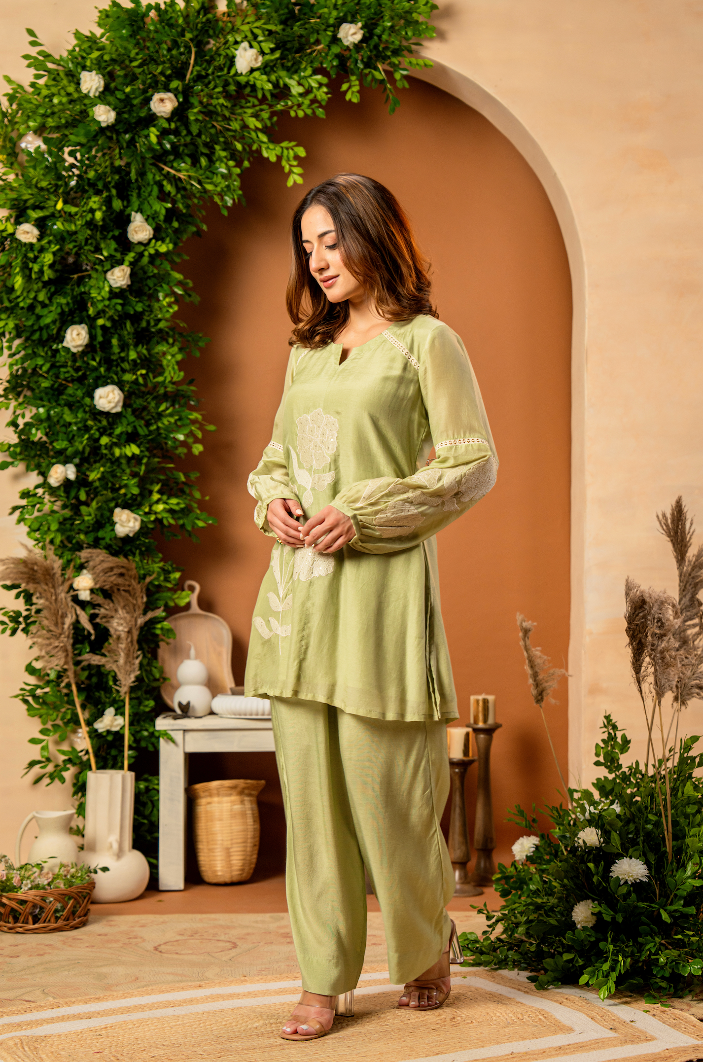 Sage Bloom Mulberry Silk Coord Set