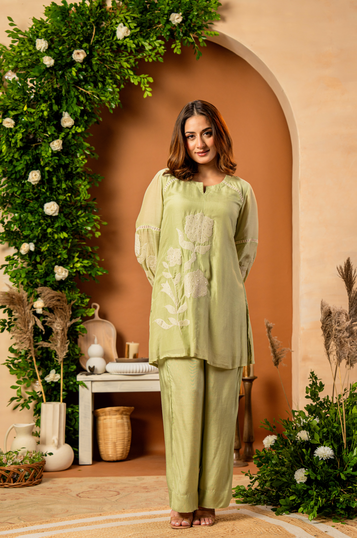 Sage Bloom Mulberry Silk Coord Set