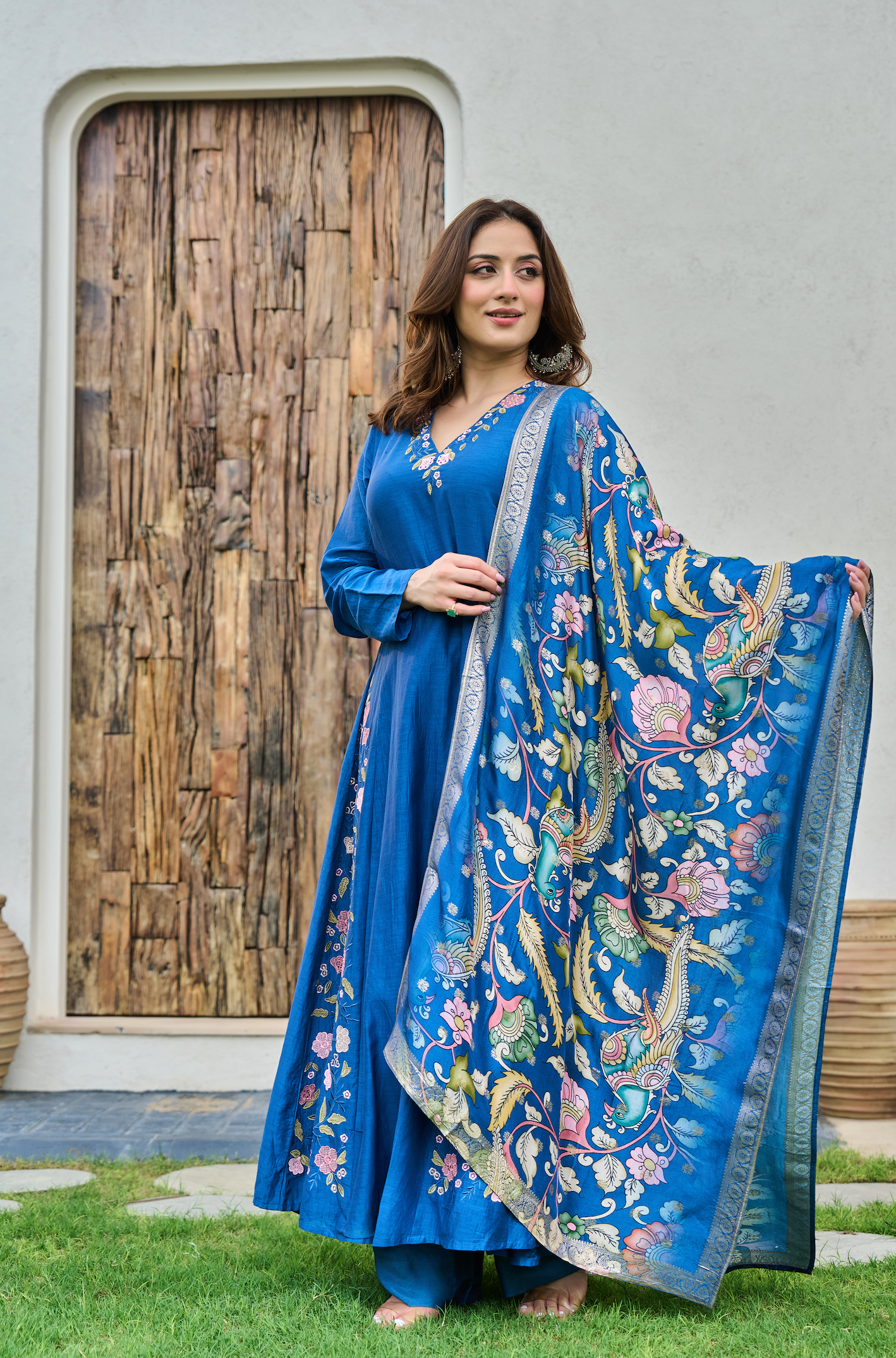 Indigo Blue Mul Chanderi Suit Set