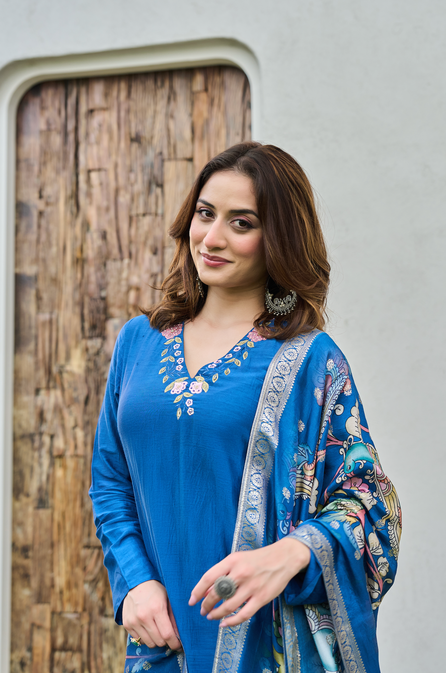Indigo Blue Mul Chanderi Suit Set