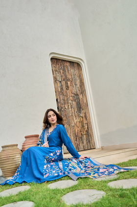 Indigo Blue Mul Chanderi Suit Set