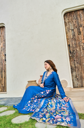 Indigo Blue Mul Chanderi Suit Set