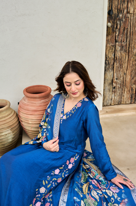 Indigo Blue Mul Chanderi Suit Set