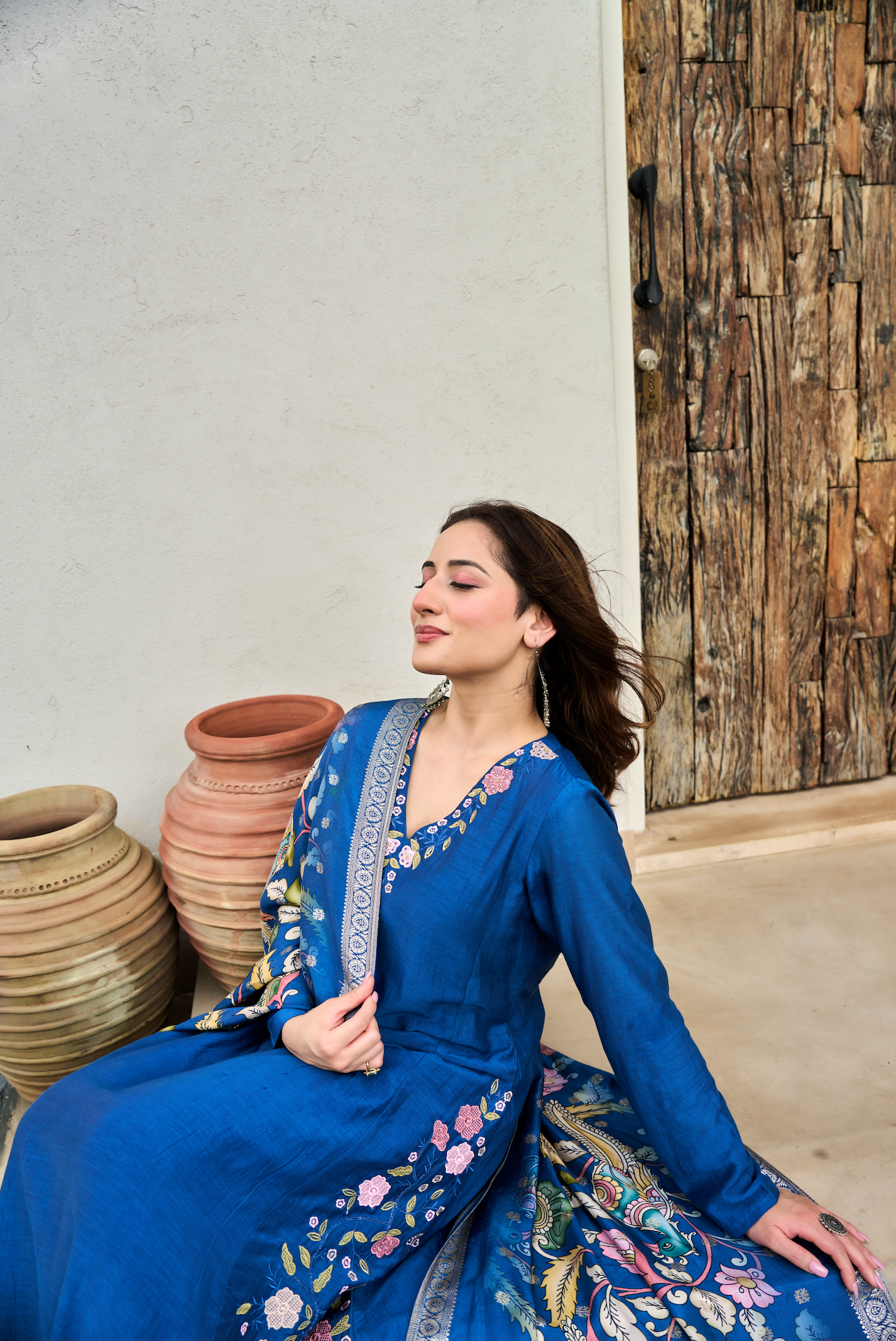 Indigo Blue Mul Chanderi Suit Set