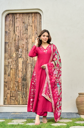 Blush Ember Mul Chanderi Suit Set