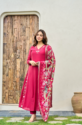 Blush Ember Mul Chanderi Suit Set