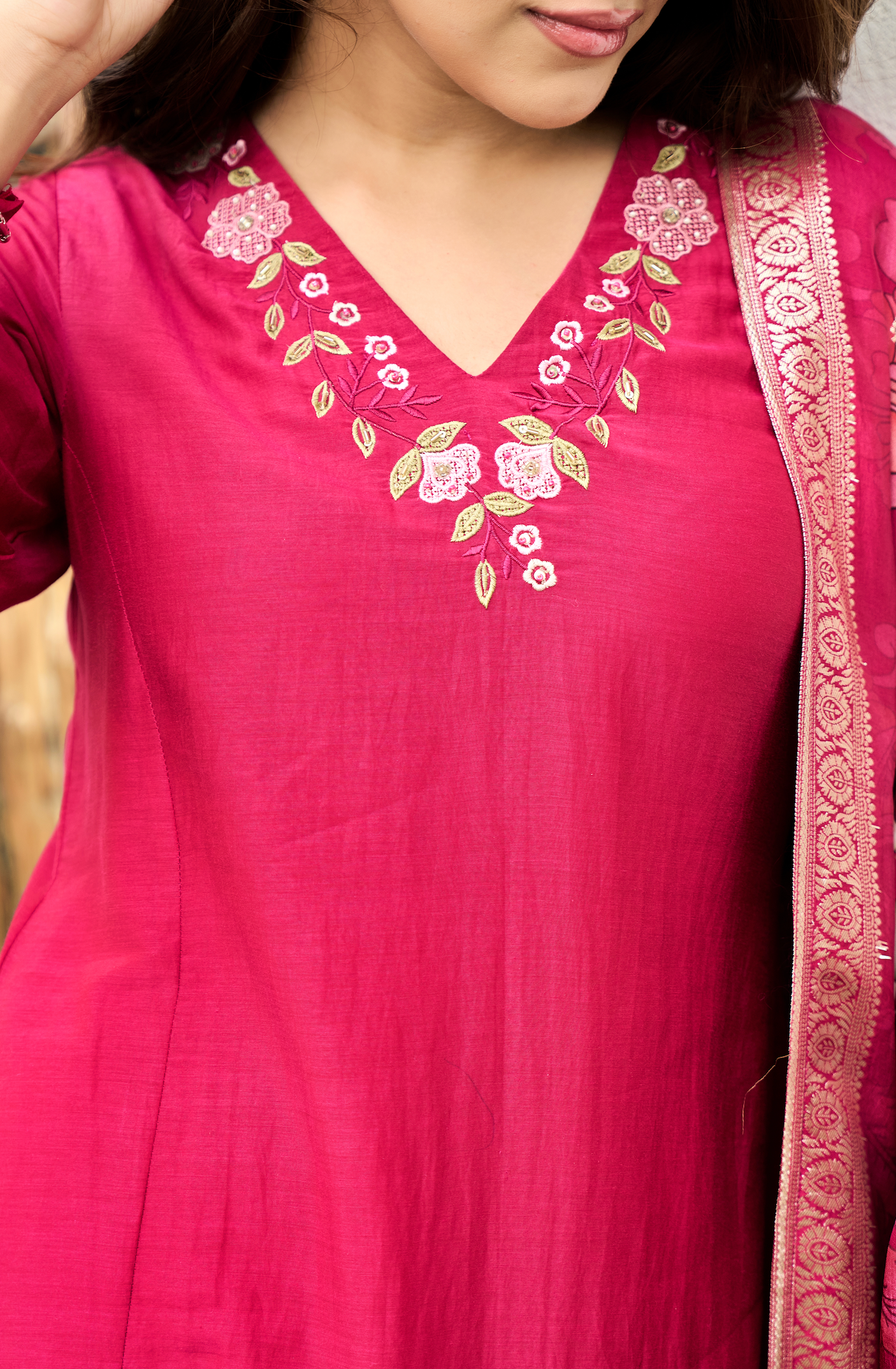 Blush Ember Mul Chanderi Suit Set