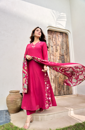 Blush Ember Mul Chanderi Suit Set