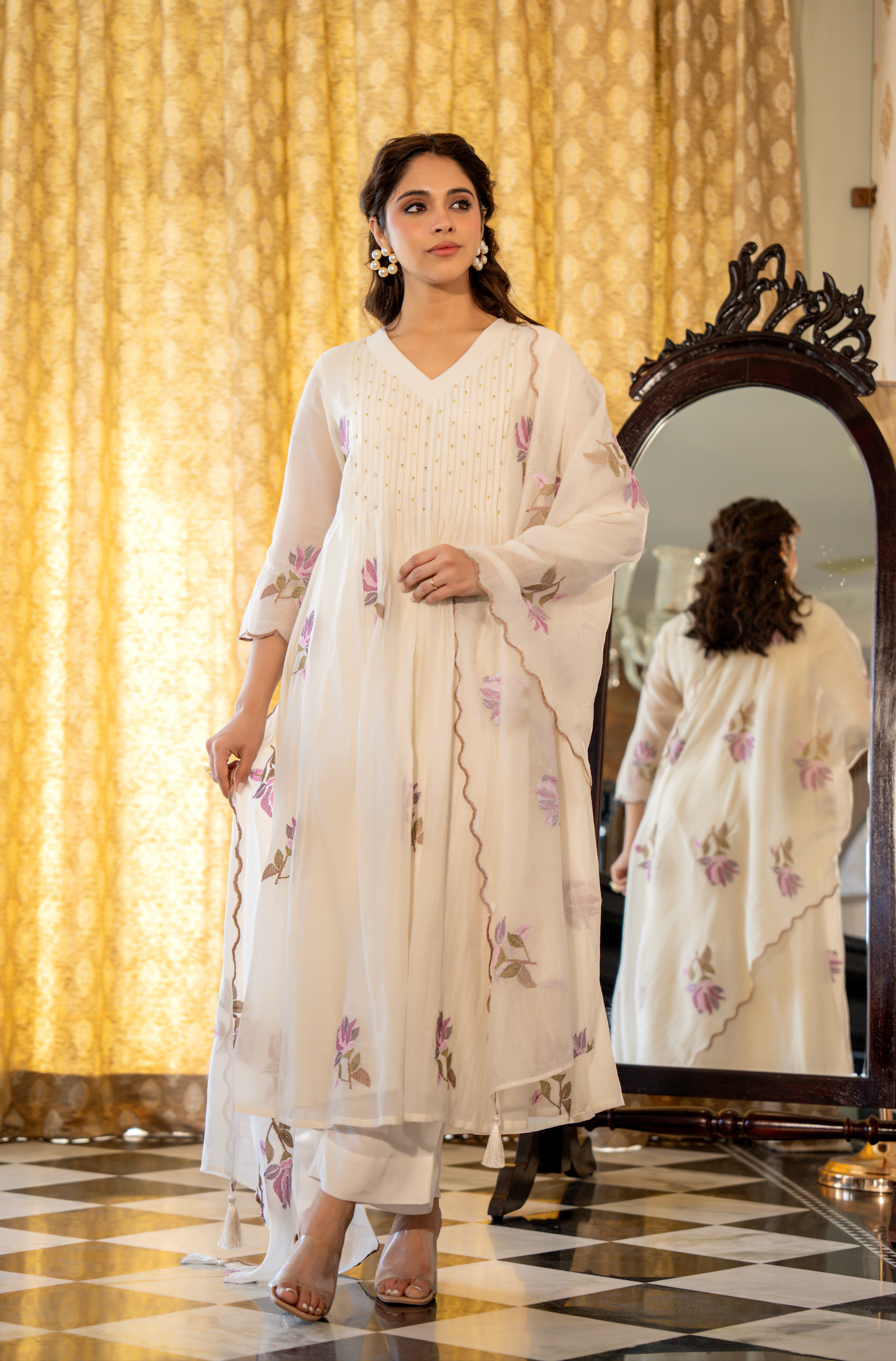 White Muse Mul Chanderi Suit Set