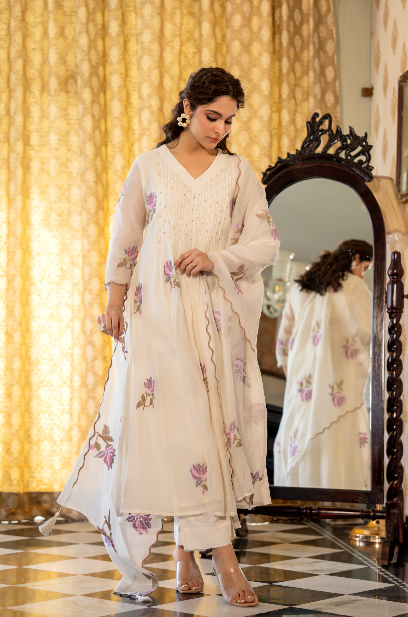 White Muse Mul Chanderi Suit Set