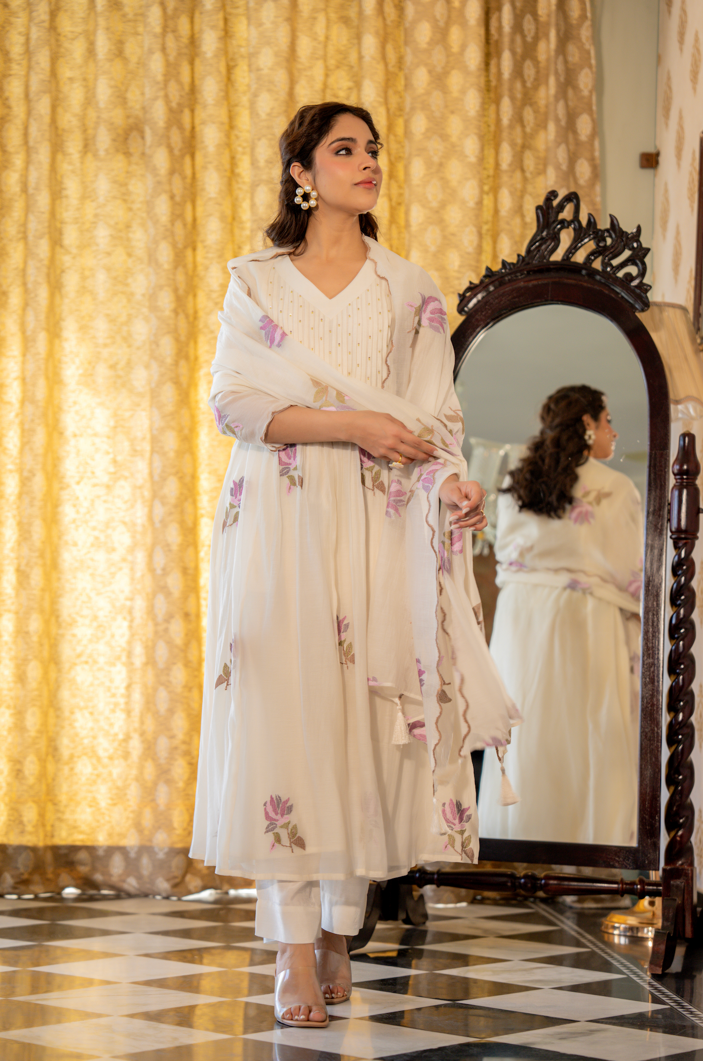White Muse Mul Chanderi Suit Set
