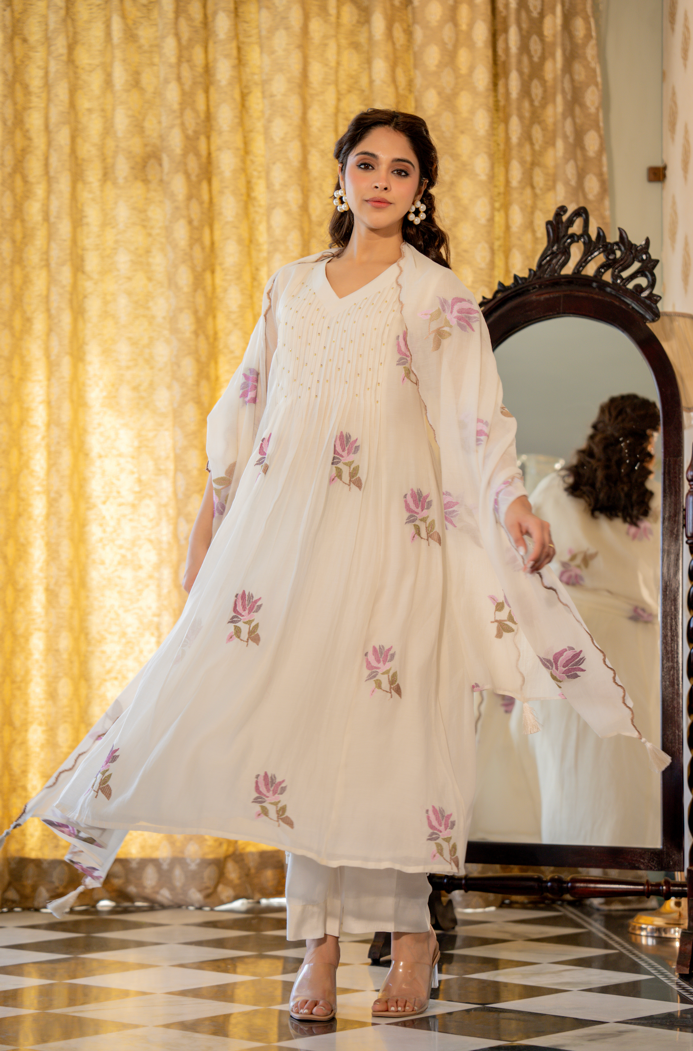 White Muse Mul Chanderi Suit Set