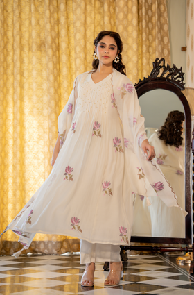 White Muse Mul Chanderi Suit Set