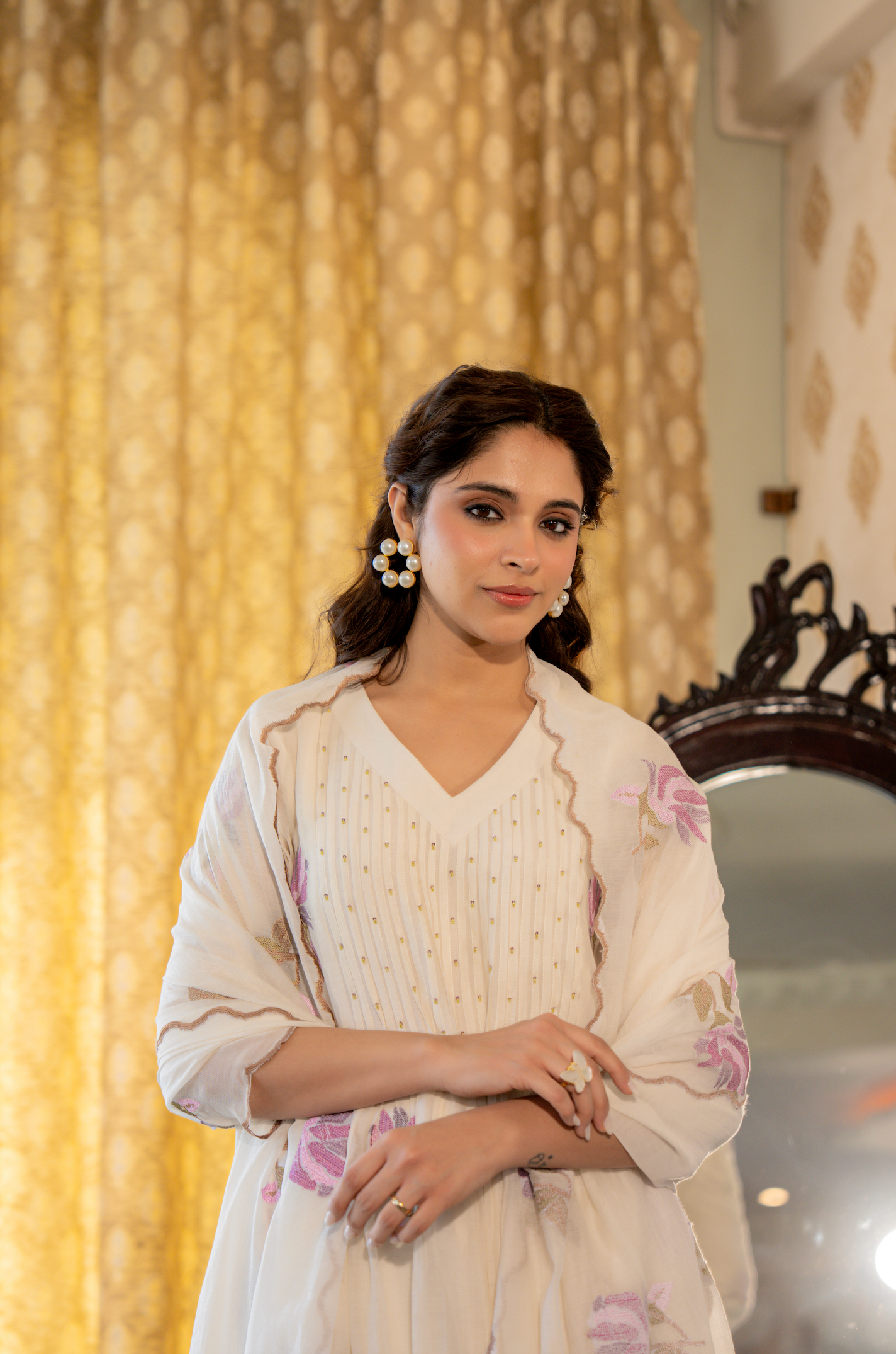 White Muse Mul Chanderi Suit Set