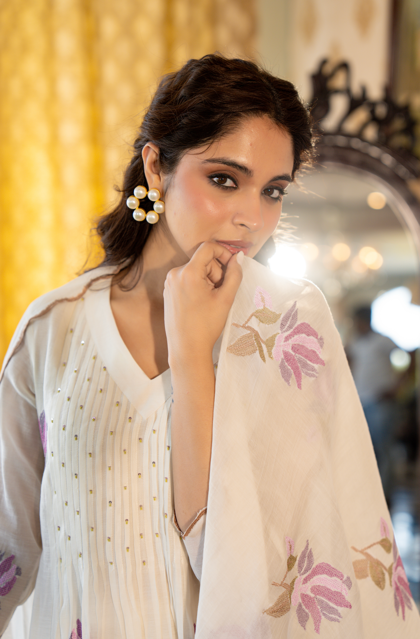 White Muse Mul Chanderi Suit Set