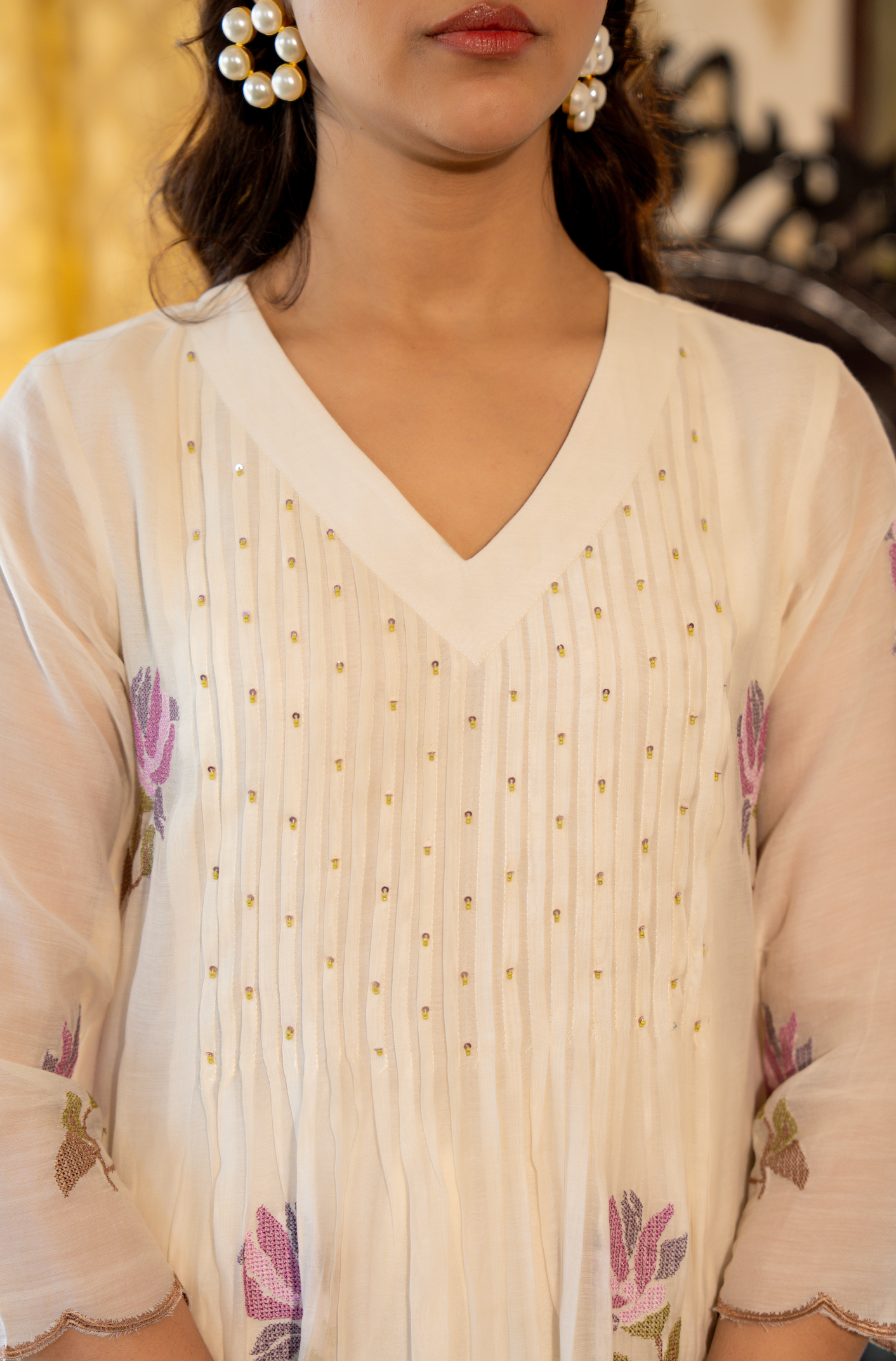 White Muse Mul Chanderi Suit Set