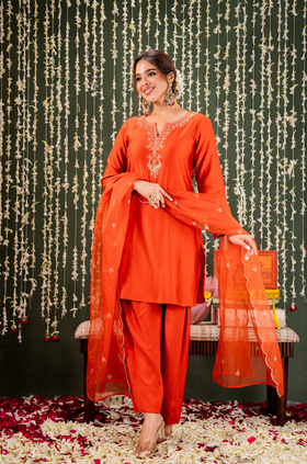 Rust Gold Farsi Salwar Suit Set