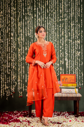 Rust Gold Farsi Salwar Suit Set