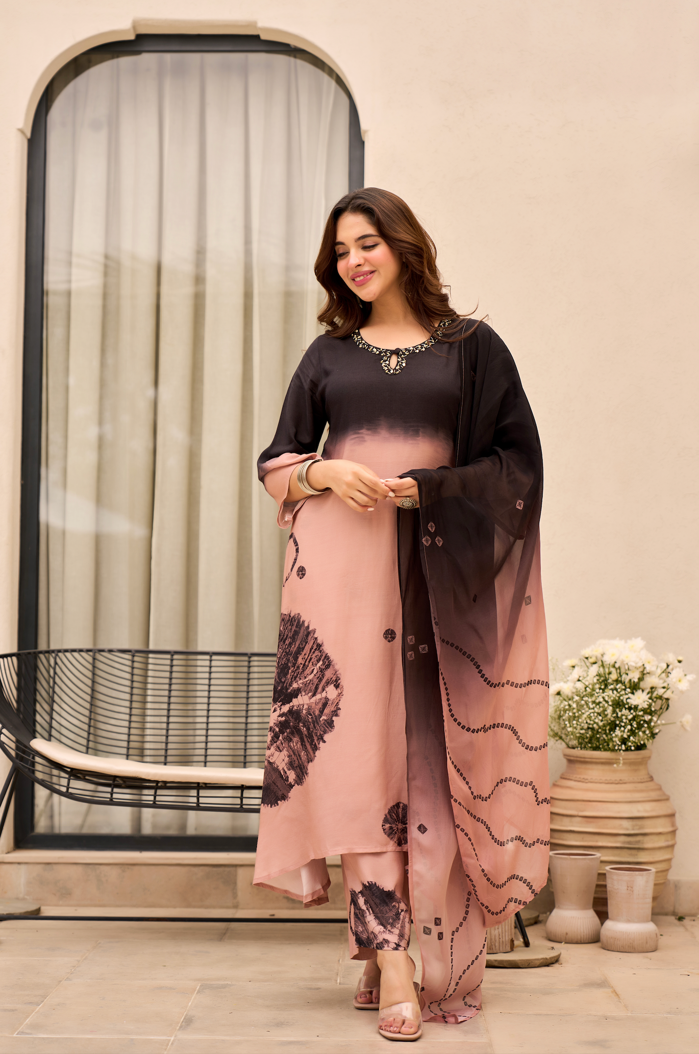 Charcoal Bloom Muslin Suit Set