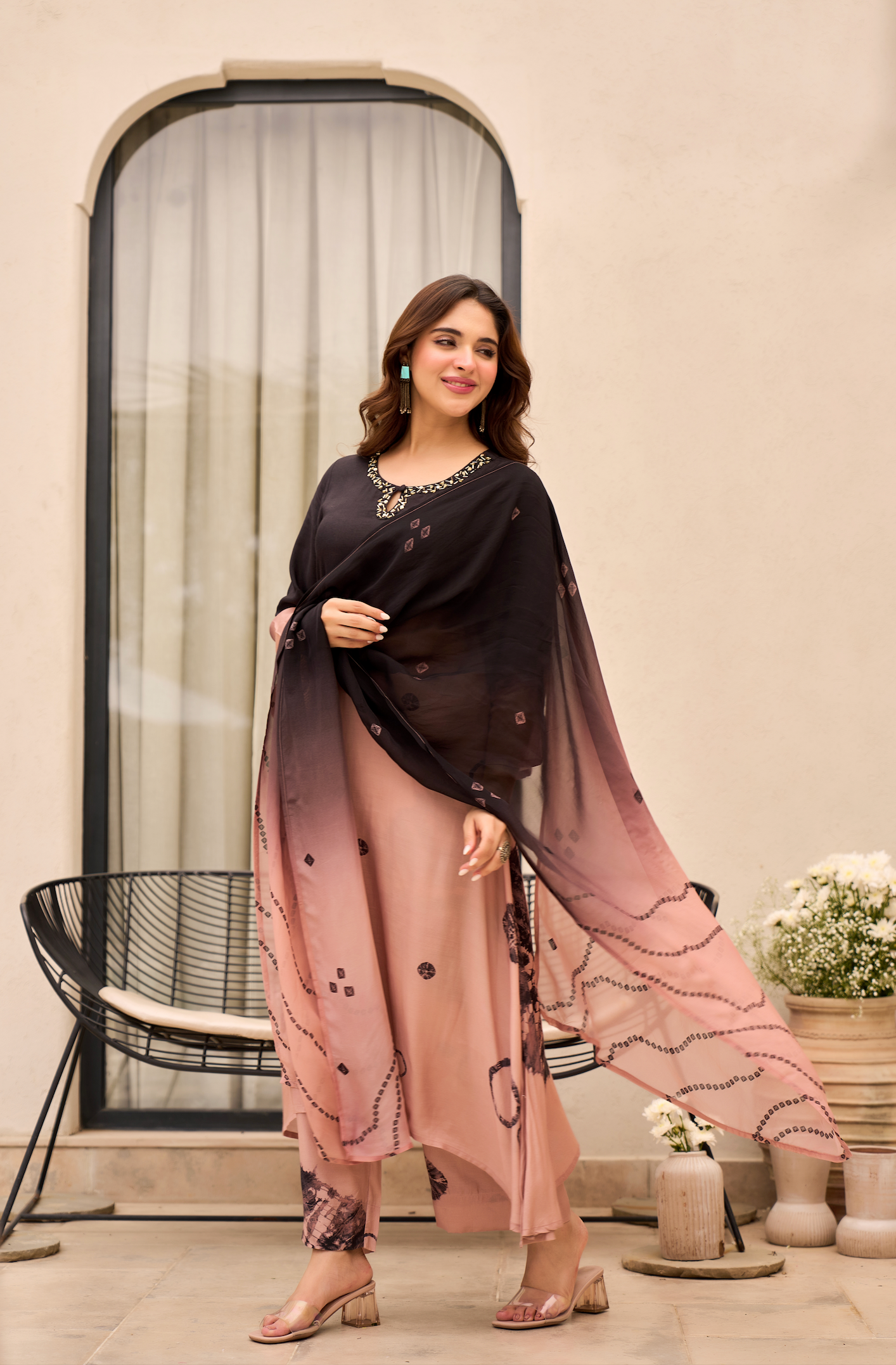 Charcoal Bloom Muslin Suit Set