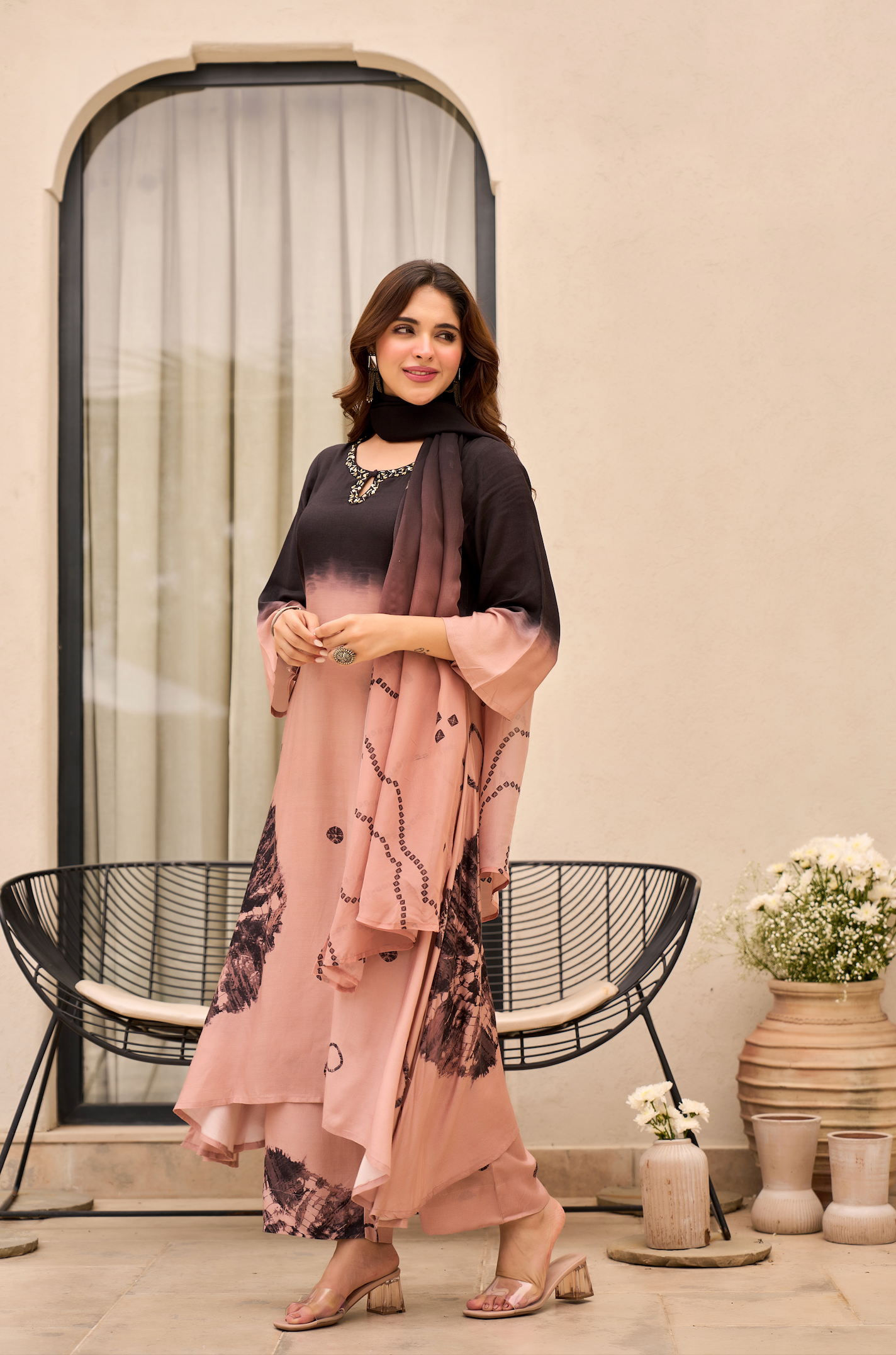 Charcoal Bloom Muslin Suit Set