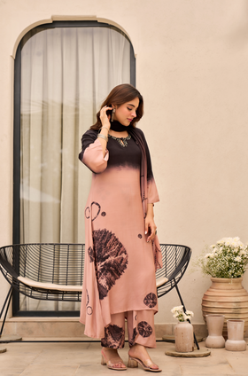 Charcoal Bloom Muslin Suit Set