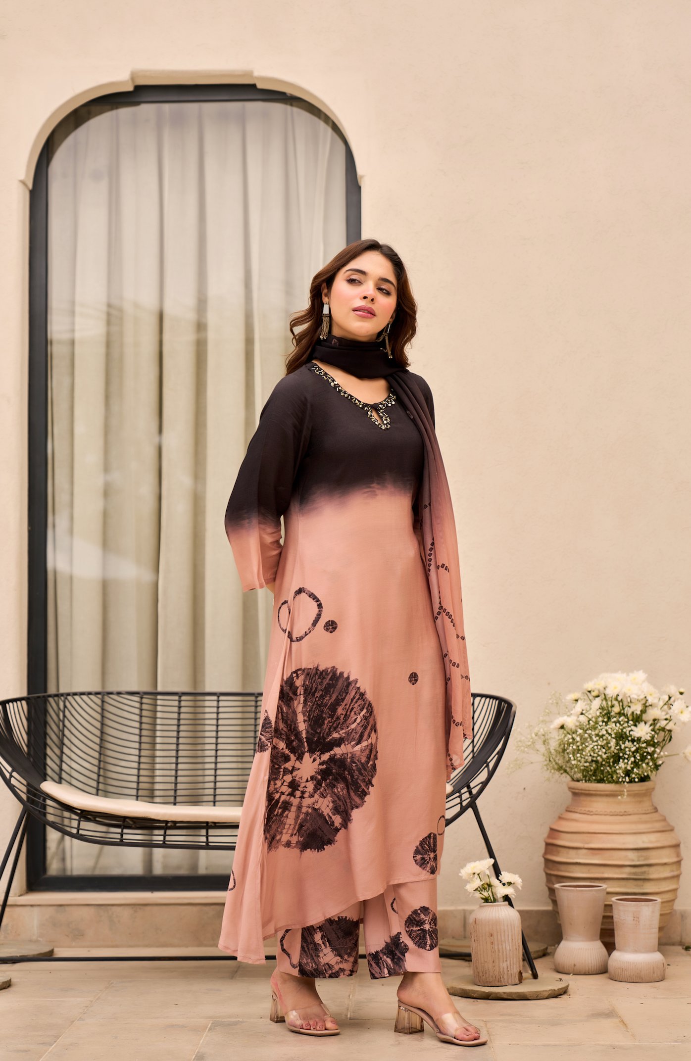 Charcoal Bloom Muslin Suit Set