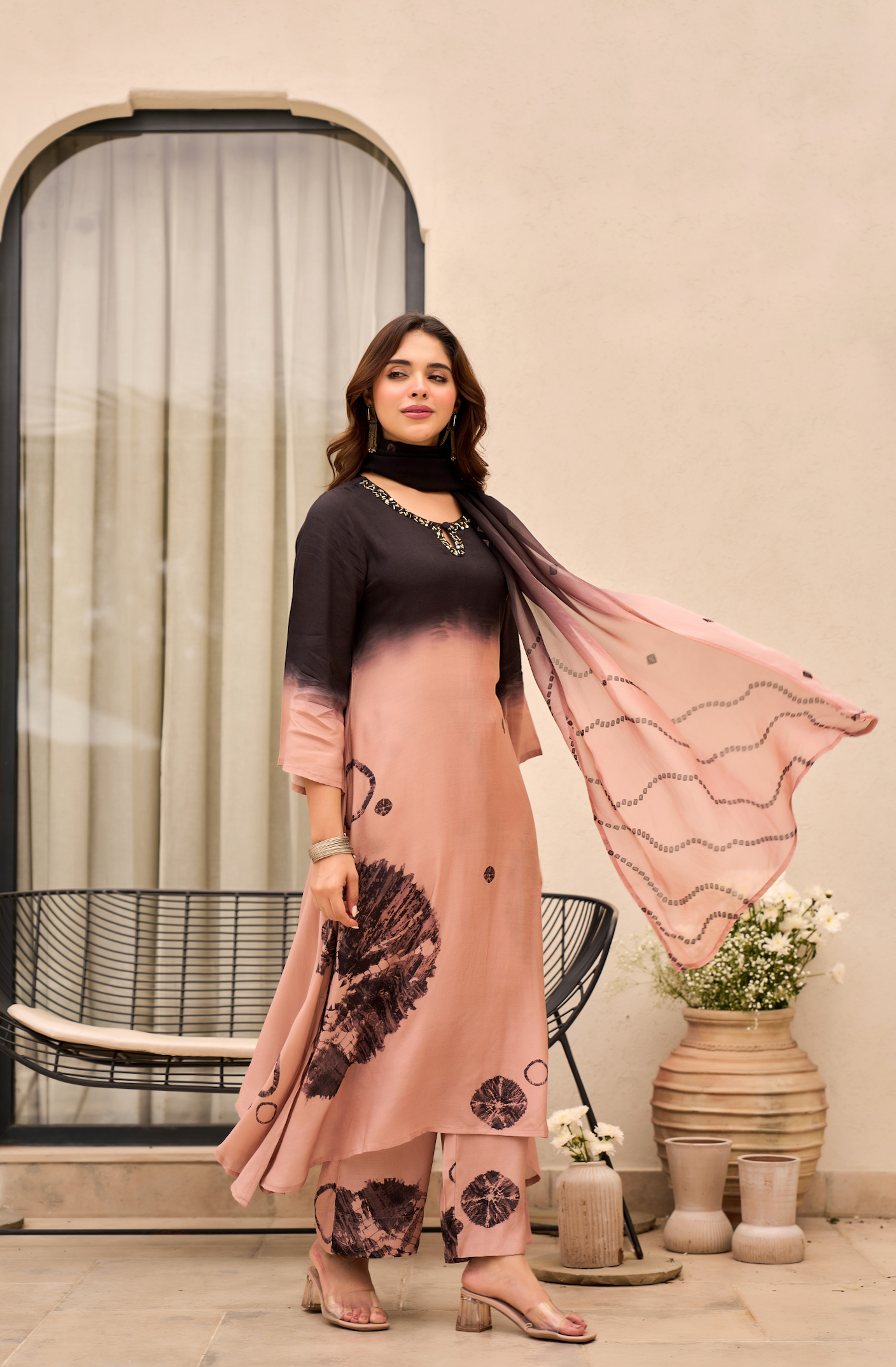 Charcoal Bloom Muslin Suit Set