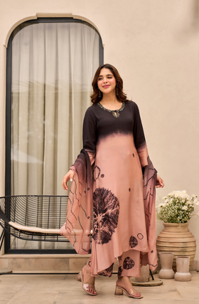 Charcoal Bloom Muslin Suit Set