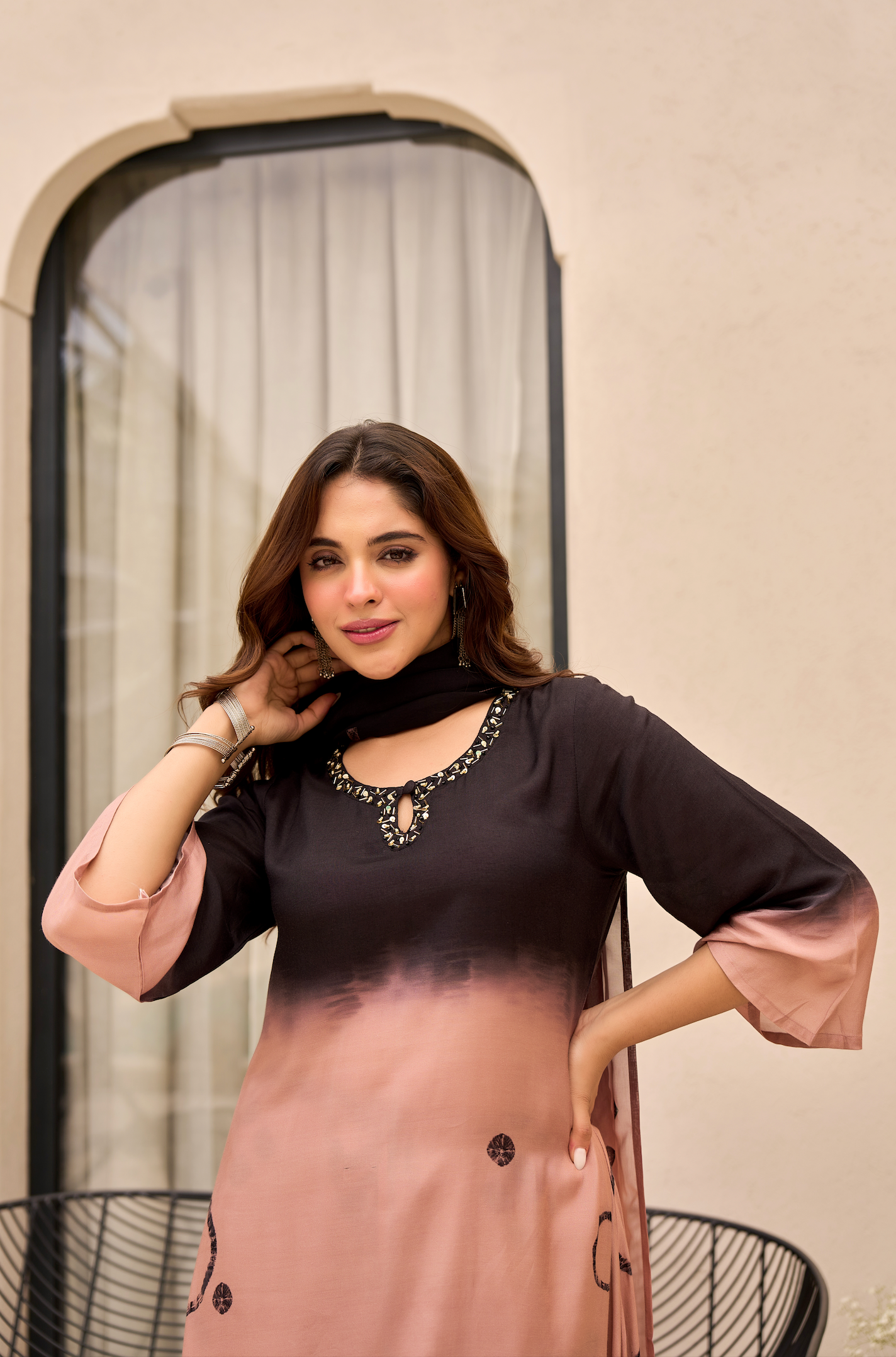 Charcoal Bloom Muslin Suit Set