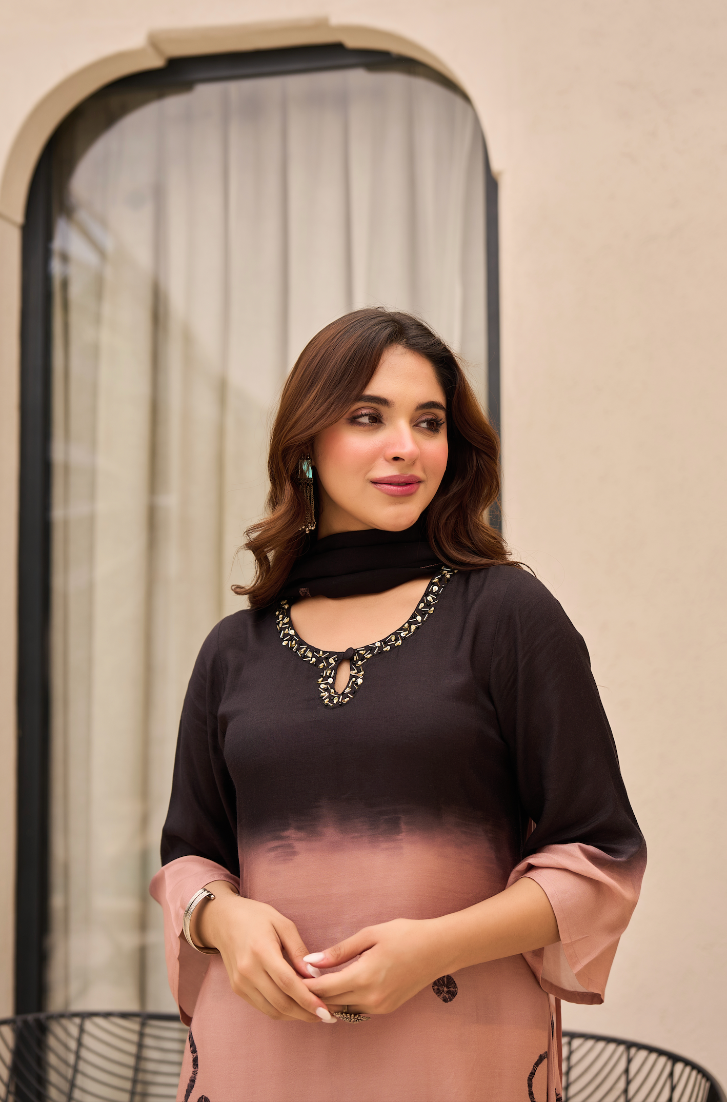 Charcoal Bloom Muslin Suit Set