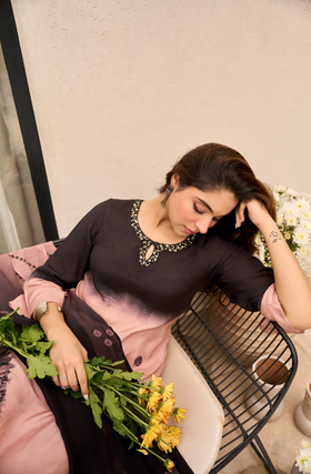 Charcoal Bloom Muslin Suit Set