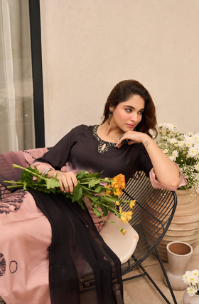 Charcoal Bloom Muslin Suit Set